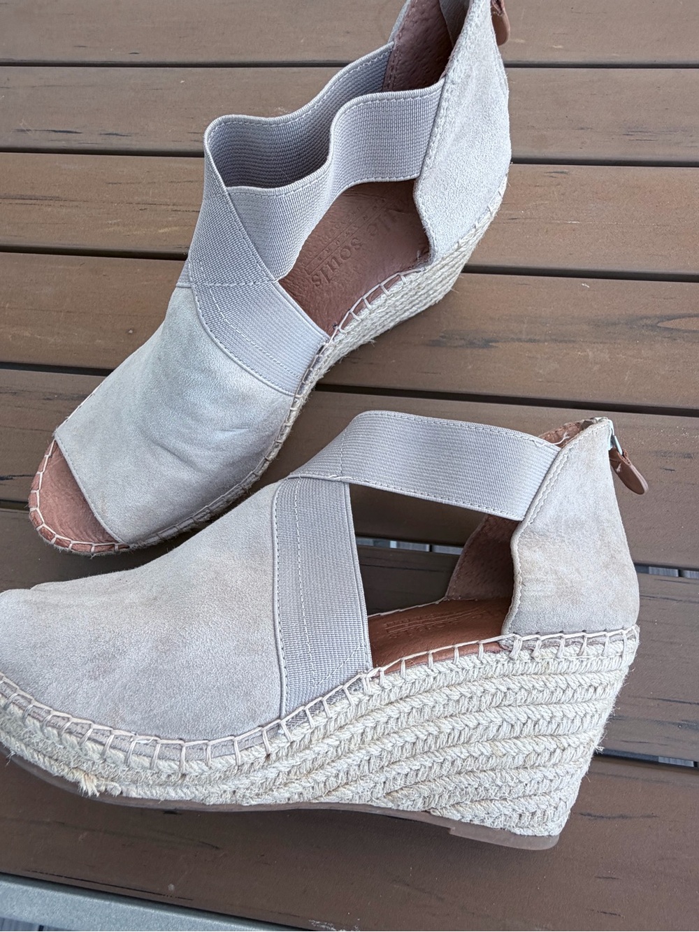 gentle souls Light Beige Suede Espadrille Wedge with Elastic Straps